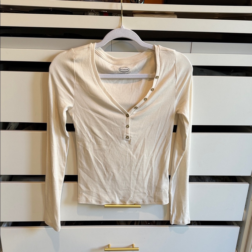 Scoot Cream Ribbed Long-Sleeve Henley Top